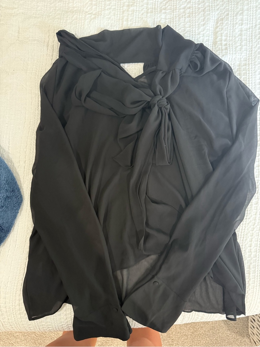 H&M Black Sheer Tie-Neck Blouse